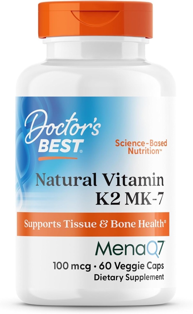 Dokter Natural Vitamin K2 MK7 Tambahan untuk Pria & Perempuan - Dukungan Kesehatan Tulang, 100 mcg Vitamin K-2 MK-7 Capsules dengan MenaQ7, Dukungan Calcium, Non GMO, Vegan 60