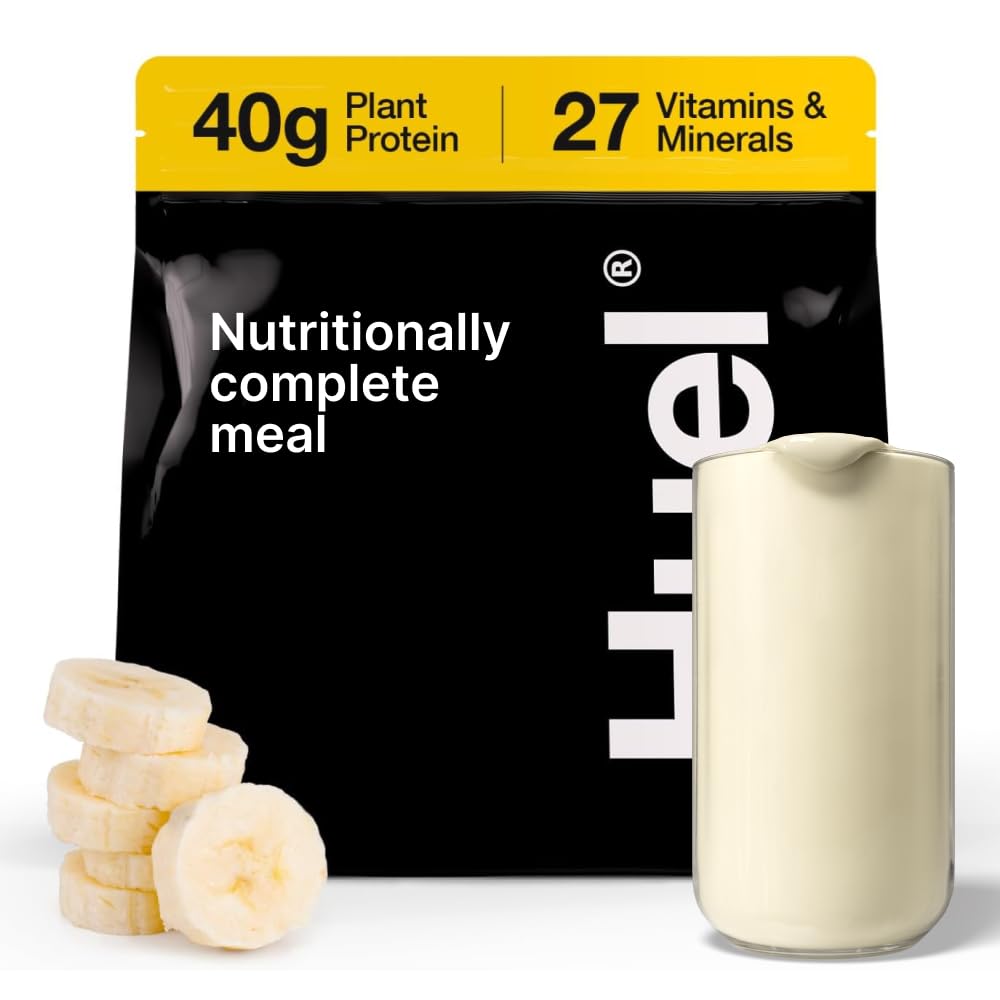 Huel Black Edition 124; Banana 40g Vegan Protein Powder 124; Nutritional Complete Meal 124; 27 Vitamin dan Mineral, Gluten Free 124; 17 Servings 126; Scoop tidak termasuk mengurangi plastik