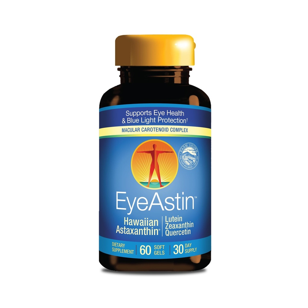 EyeAstin, BioAstin Hawaiian Astaxanthin dengan Lutein & Dalxanthin, Mendukung Kesehatan Mata Tentu, 60 Cacah