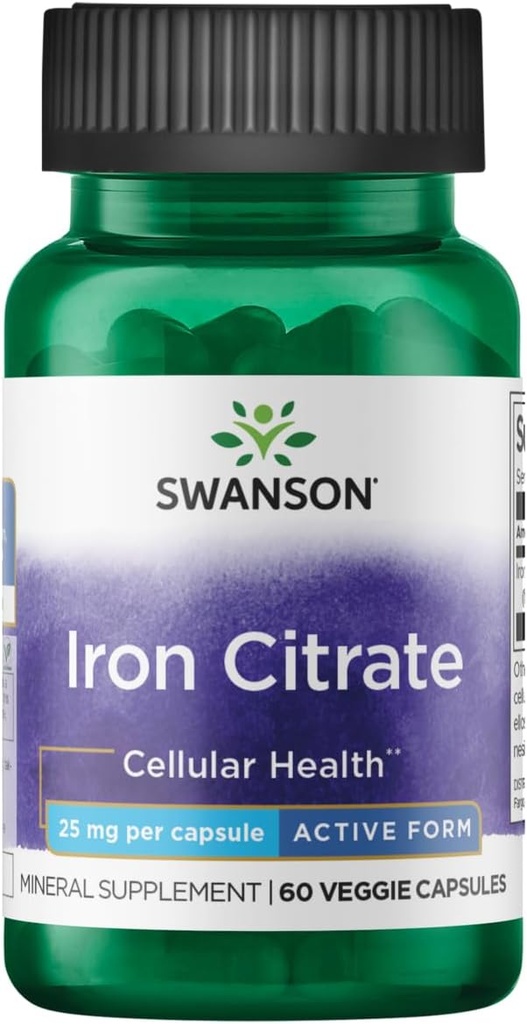 Swanson Iron Citrate 25 Miligrams 60 Veg Capsules