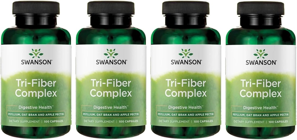 Swanson Tri-Fiber Complex - Digetical Health Suplement Made with Psyllium, Oat Bran, & Apple Pectin - (100 Kapsul) (4 Pack)