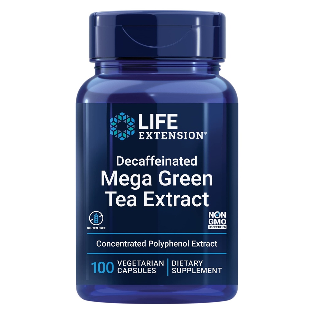 Ekstensi Hidup Terpisah Mega Green Tea Extract - Polyphenol- Rich, Cell Health Heart, Brain Health, Antioksidant Protection - Non-GMO, Gluten- Free, Vegetarian - 100 Capsules