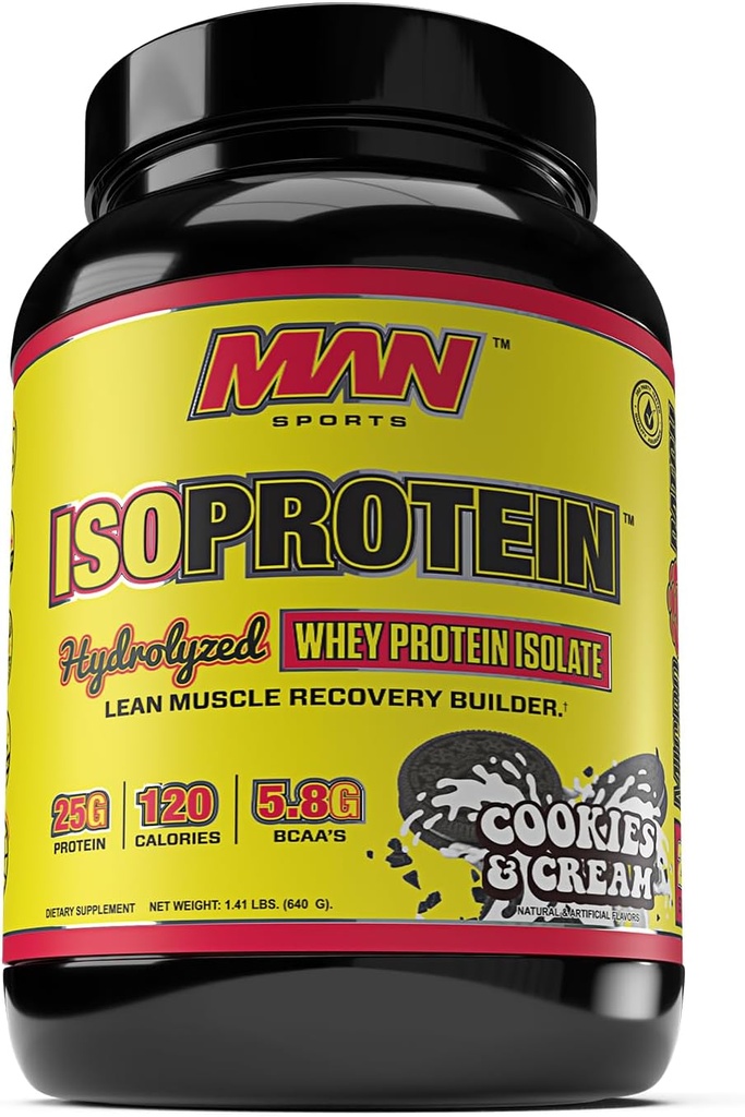 MAN Sports New Flavor ISO- Protein Hydrolyzed 100% Murni Whey Protein Isolate Powder, Cookies and Cream, 1.42 Pounds (20 Days Supply)