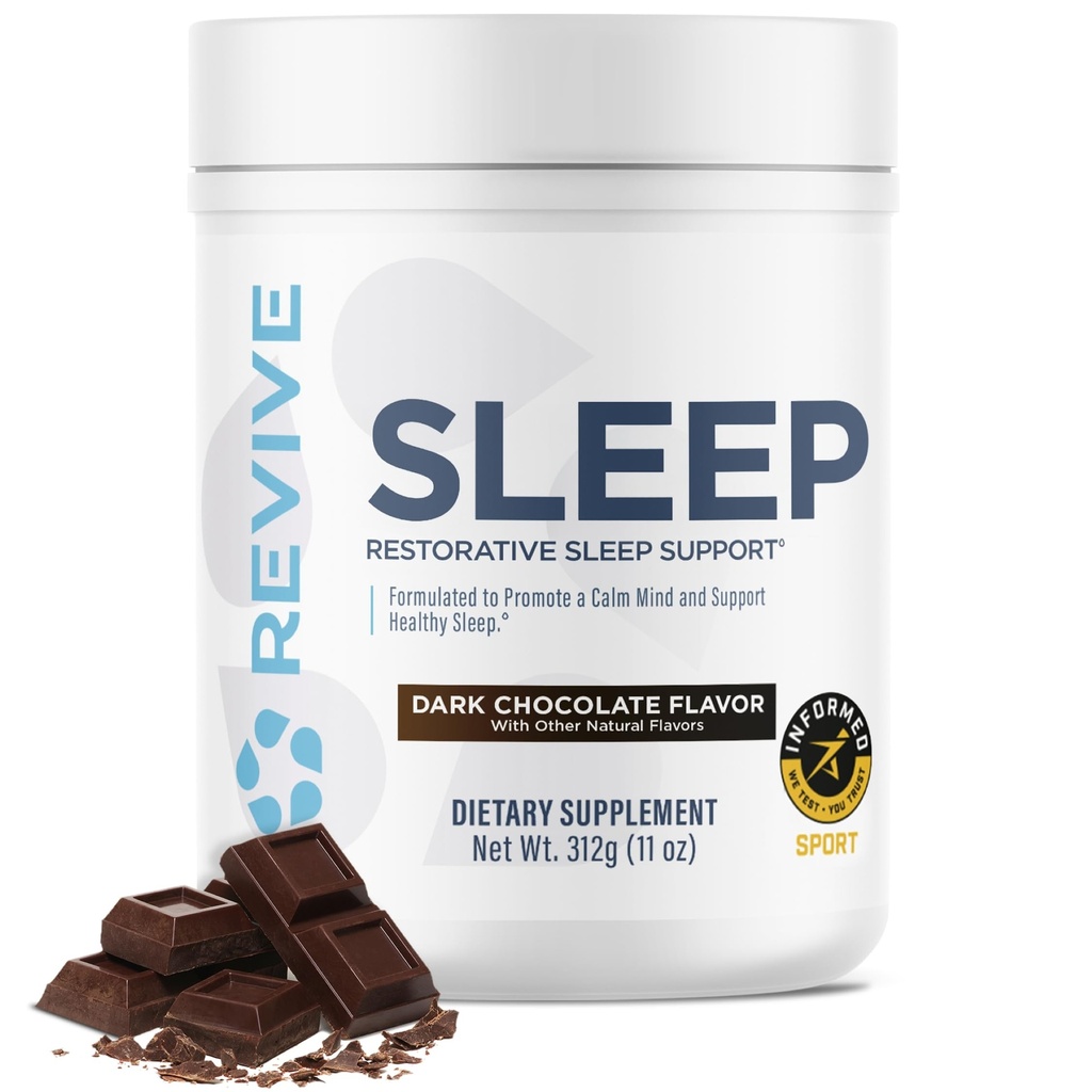 Revive MD Sleep Supplement for Dewasa, Dark Chocolate - Sleep Suplemen dengan Magnesium (Glycinate), Glycine & L- Promotes Relaxation & Sleep Health (30 Pelayan)