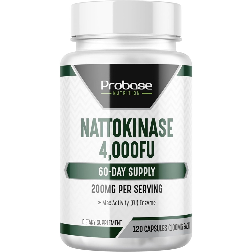 Probase Nutrition Nattokinase Supplement 4.000 FU Servis, 120 Capsules (Berasal dari Jepang Natto) Systemic Enzymes untuk Dukungan Kardiovaskular dan Sistem
