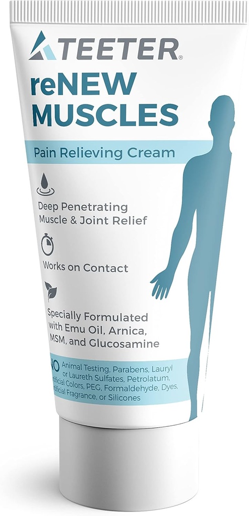 TEETER Renew - Muscle & Joint Pain Cream dengan Emu Oil, MSM, Arnica, Boswellia Serrata Glucosamine (2.5 oz)
