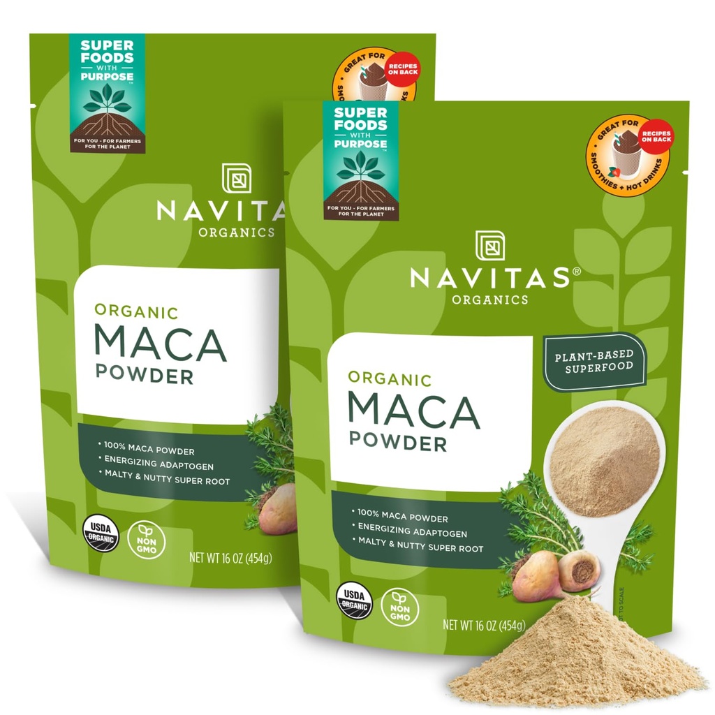 Naval Organics Maca Powder, 16oz (2-Pack), 181 Servings - Organik, Non-Gmo, Low Temple-Died, Gluten- Free, Light Brown