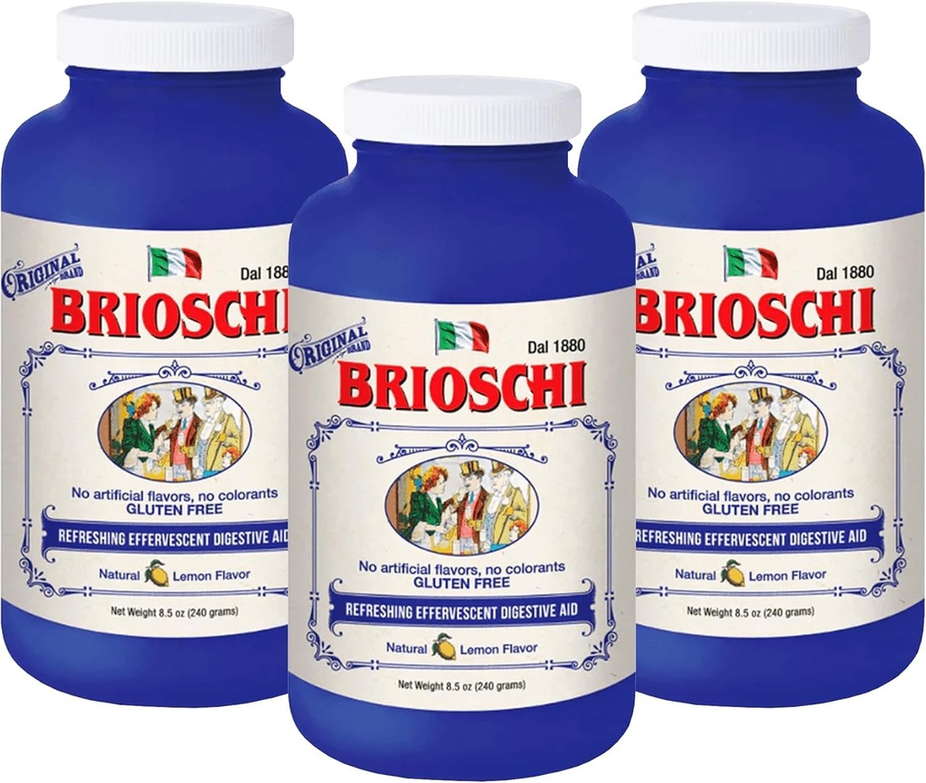 Brioschi Italian Lemon Flavored Effervescent Heartburn, Upset Stomach, Acid Inditrable, 8,5 oz Bottle (Paket 3)