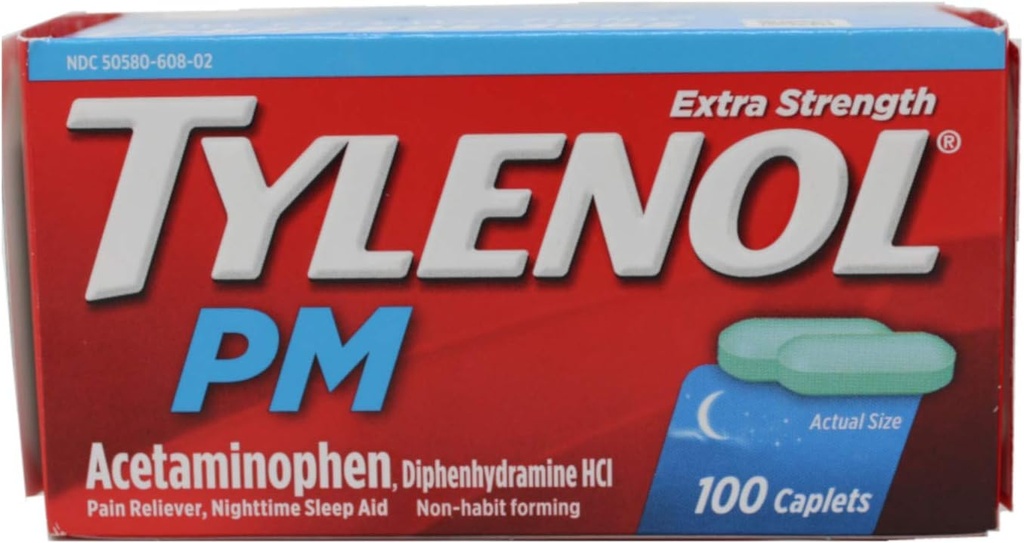 TYLENOL PM Ekstra Kekuatan Reliever Sakit / Malam Malam Tidur Bantuan Caplets 100 ea