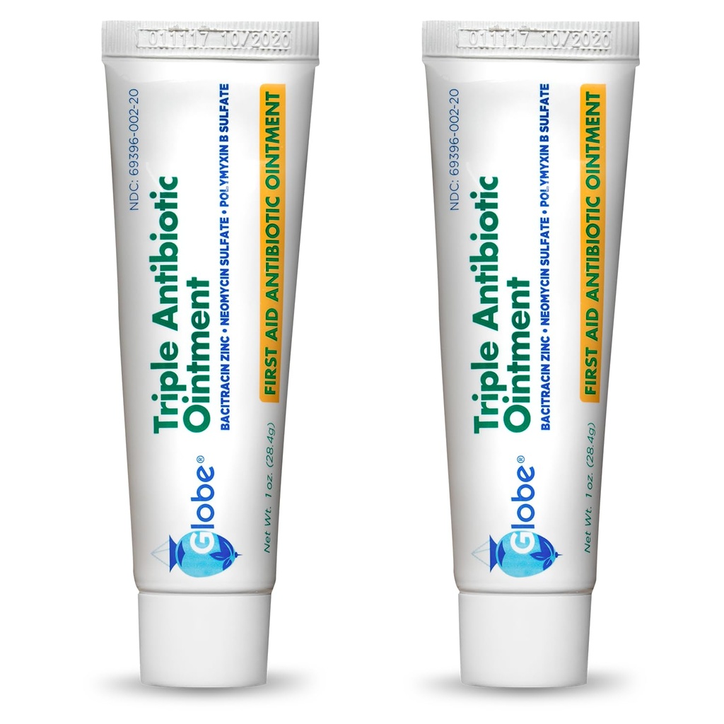 Globe Triple Antibiotic Aid Ocones, 1 oz (2- Pack) Aid Antibiotic Oquist, 24- Hour Infeksi Protection, Wound Care Treatment for Minor Scrapes, Burns and Cuts