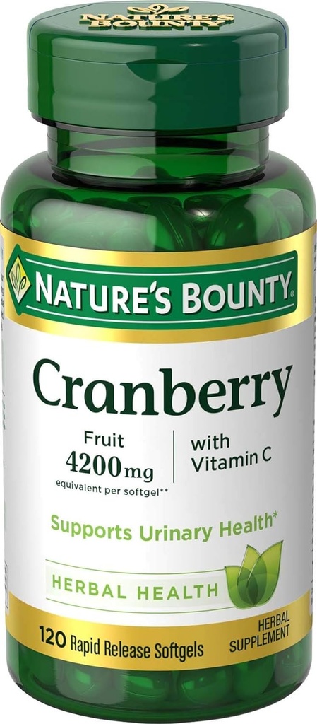 Nature 's Bounty Cranberry Fruit 4200 mg, Plus Vitamin C, 120Softgels..