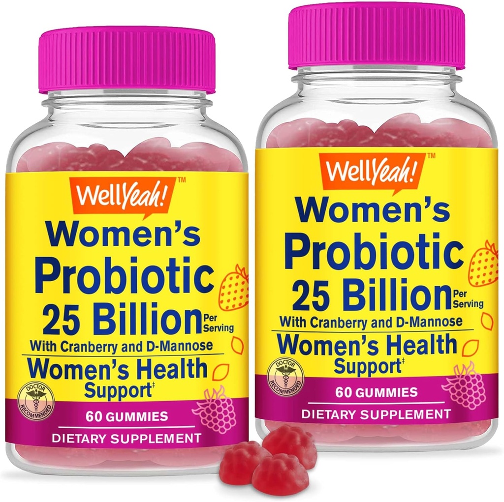 Baik Ya 25 Miliar Progities untuk Women Cranberry dan D-Mannose Gummies (2 Paket) - Vaginal dan Gut Kesehatan, Dukungan Digetical, dan Kesehatan Feminin - Women Probiotik dengan 12 Strains - 60 Gummies