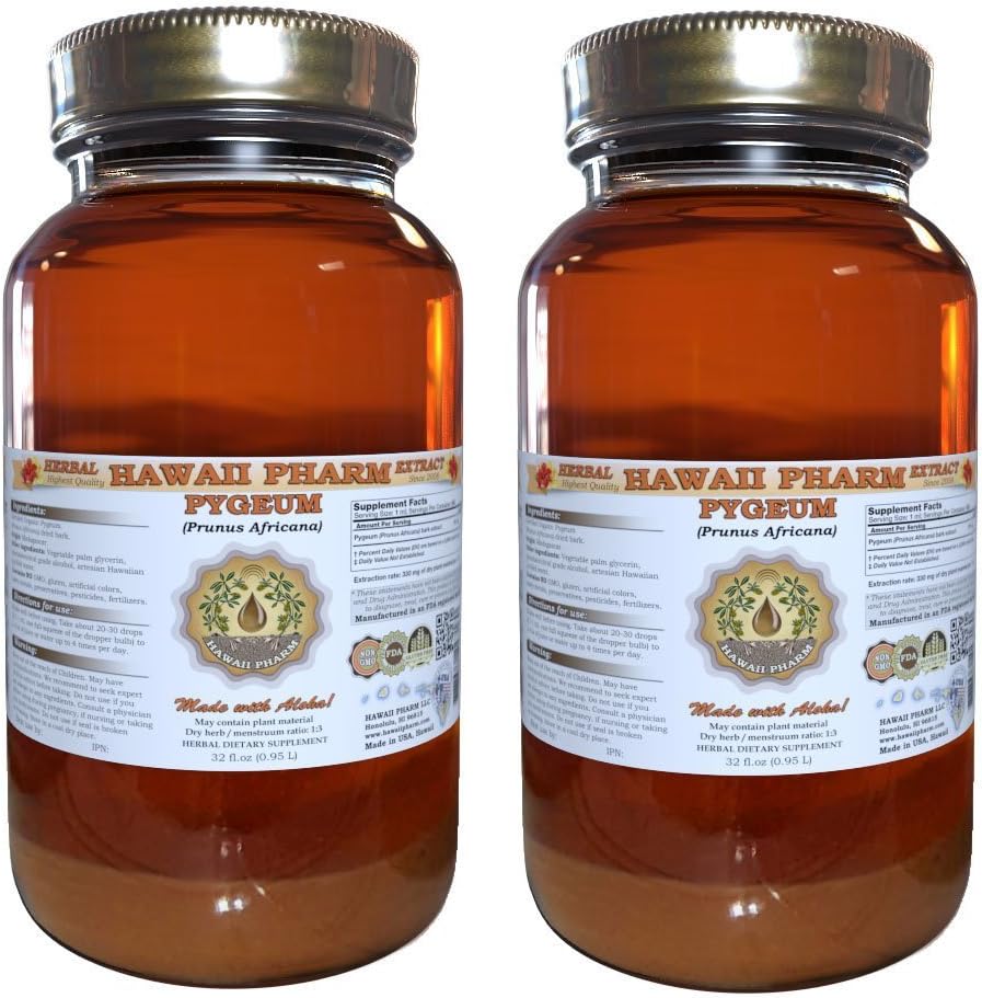 Pygeum Cair Extract, Pygeum (Pygeum Africanum) Tincture, Herbal Suplement, Hawaii Pharm, dibuat di AS, 2x32 fl.oz