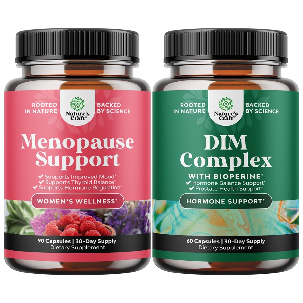 Bundle of Total Menopause Suplemen - Hot Flashes Relief - Dong Quai Vitex Chaste Berry dan Black Cohh and Pure DiM dengan Bioperin - Diindolylmetana Testosteron Complex dengan Broccoli Florets