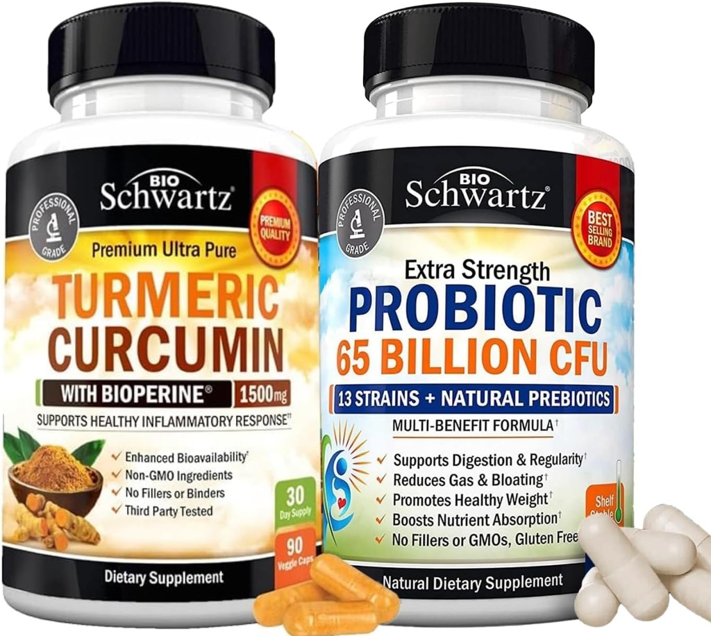 65 Milyar CFU Daily Probiotic Supplemen (1 Bulan Supply) Ditambah Curcumin Turmeric dengan Pepper Hitam Ekstrak Kompleks 1500mg (Ukuran Trial)