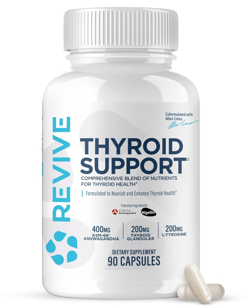 Revive MD Thyroid Supplemen Dukungan untuk Pria & Wanita - Pengaruh Kemiringan Nutres Mendukung Fungsi Thyroid Sehat dengan Estivenous Vitamin, Mineral & Herbs (90 Capsules, 30 Pelayan)