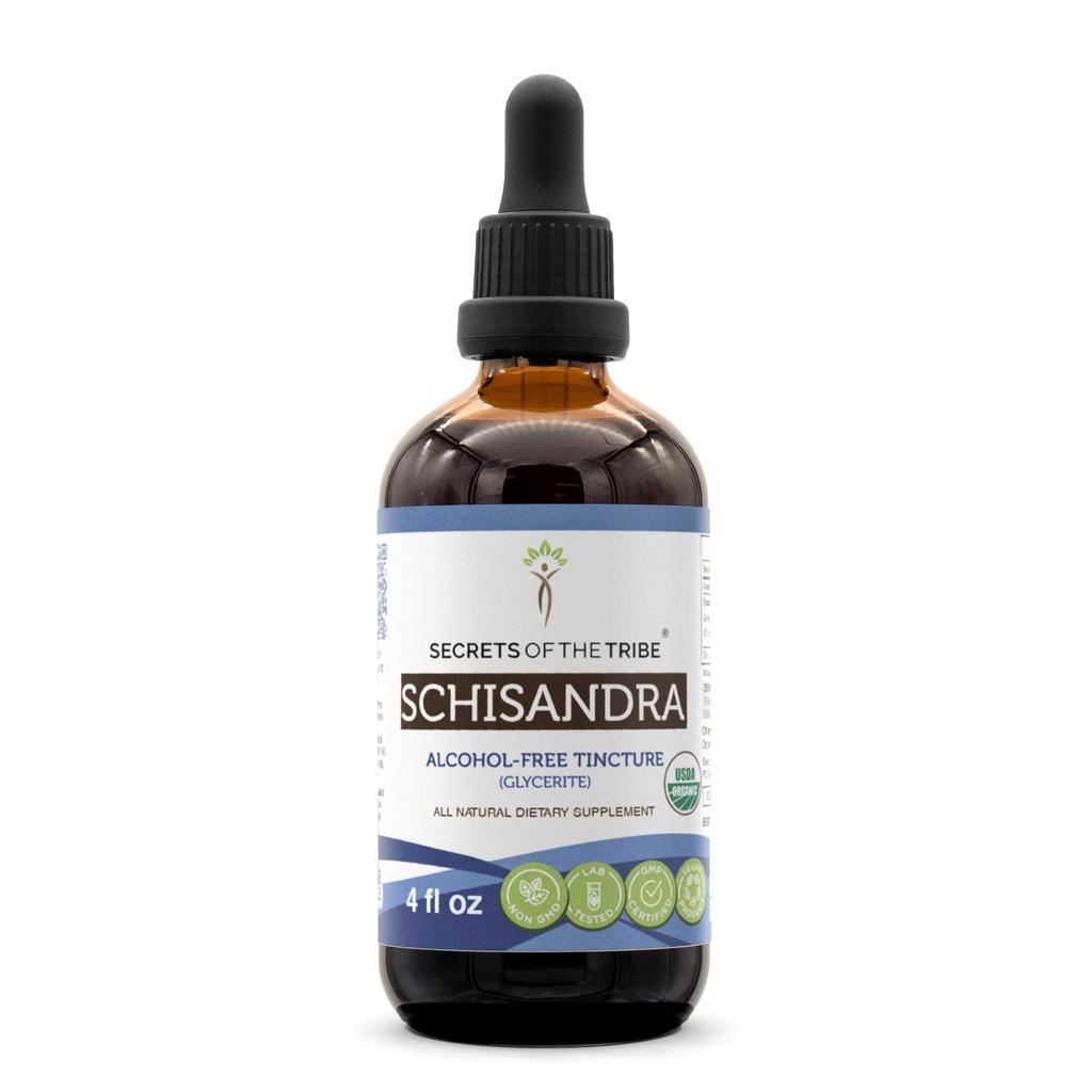 Rahasia Suku Schisandra USDA Organik 124; Alkohol- Ekstrak Bebas, Tinggi Potency Herbal Drops 124; Dibuat dari 100% Sertifikasi Organik Schisandra (Schisandra Chinensis) Kering Berry 4 oz