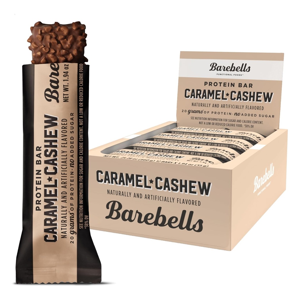Barebells Protein Bars Caramel Cashey - 12 Count, 20g High Protein Treats - Chocolate Nutrection Bar dengan 1g Total Sugars - On- TheGo Breakfast or Posttout Snack
