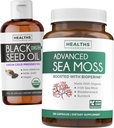 Liquid Benih Hitam & Moss Laut (2- Bulan Suply) Bundle Fusil Laut & Benih Hitam - Cairan Minyak Benih Hitam (16f.oz) Premium Cold- Pressed Clack Cumin Minyak Benih & Organik Es Laut Irlandia dengan BioPerine - Vegan