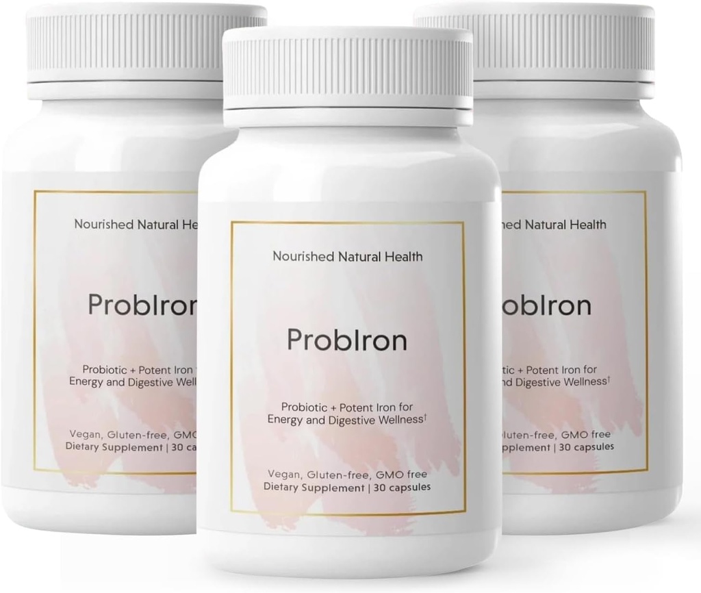 Nuched Natural Health ProbIron - Women 's Probiotic + Iron Suplement Boosted with Vitamin C and Copper - Vegan Formula for Energy and Digetical Welness - 90 Kapsul