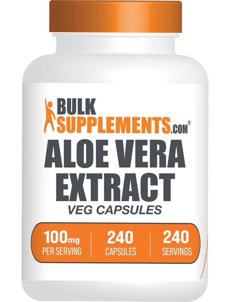 BulkSuplements.com Aloe Vera Capsules - Aloe Vera Extractions, Aloe Vera Suplement - Herbal Vera Sulten Free, 1 Capsule per Serving, 240 Veg Capsules (Paket 1)