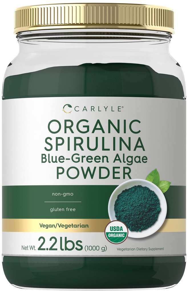 Carlyle Organic Spirulina Powder 2.2 lbs 124; Blue Green Algae 124; 8g Spirulina per Serving 124; Vegan, Non- GMO, Gluten Free Suplemen