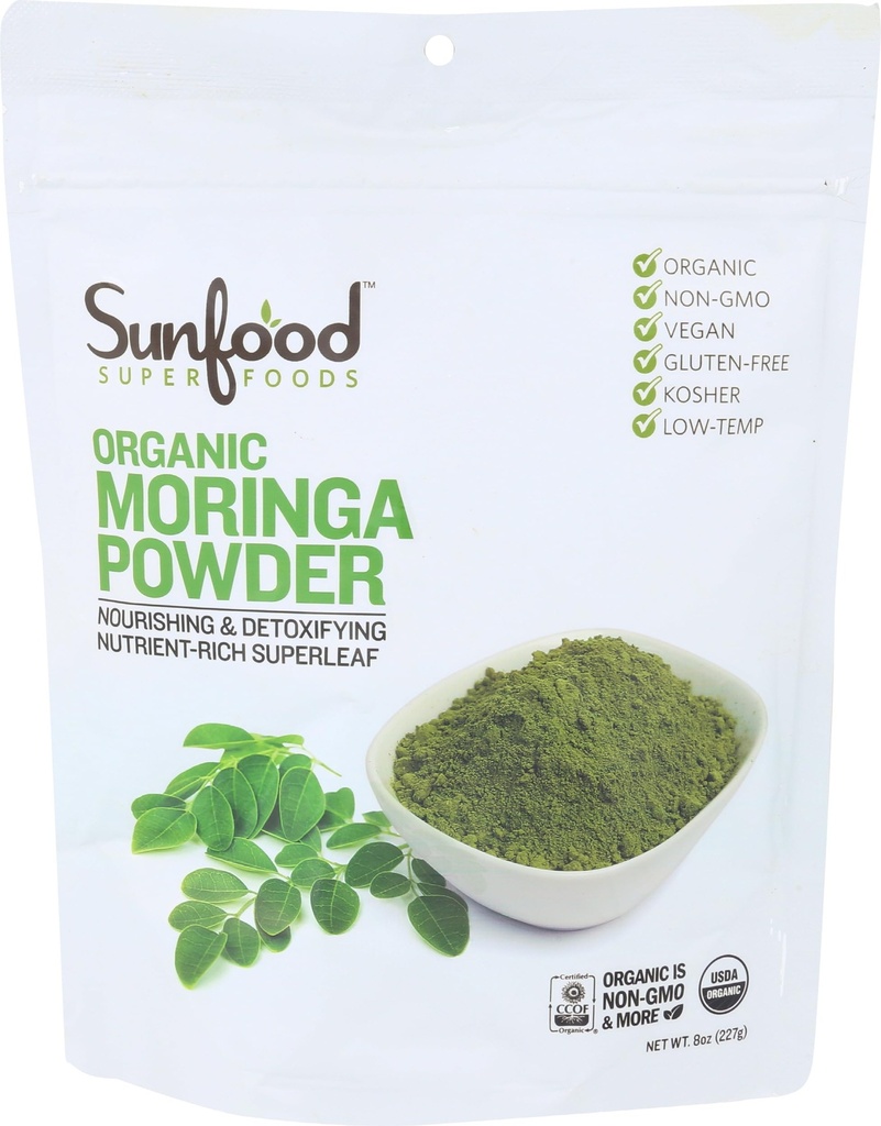 Sunfood Moringa Powder, Organik. Gunakan untuk kehilangan rambut, berat badan. Produk Ingredien Murni 8 Oz Bag