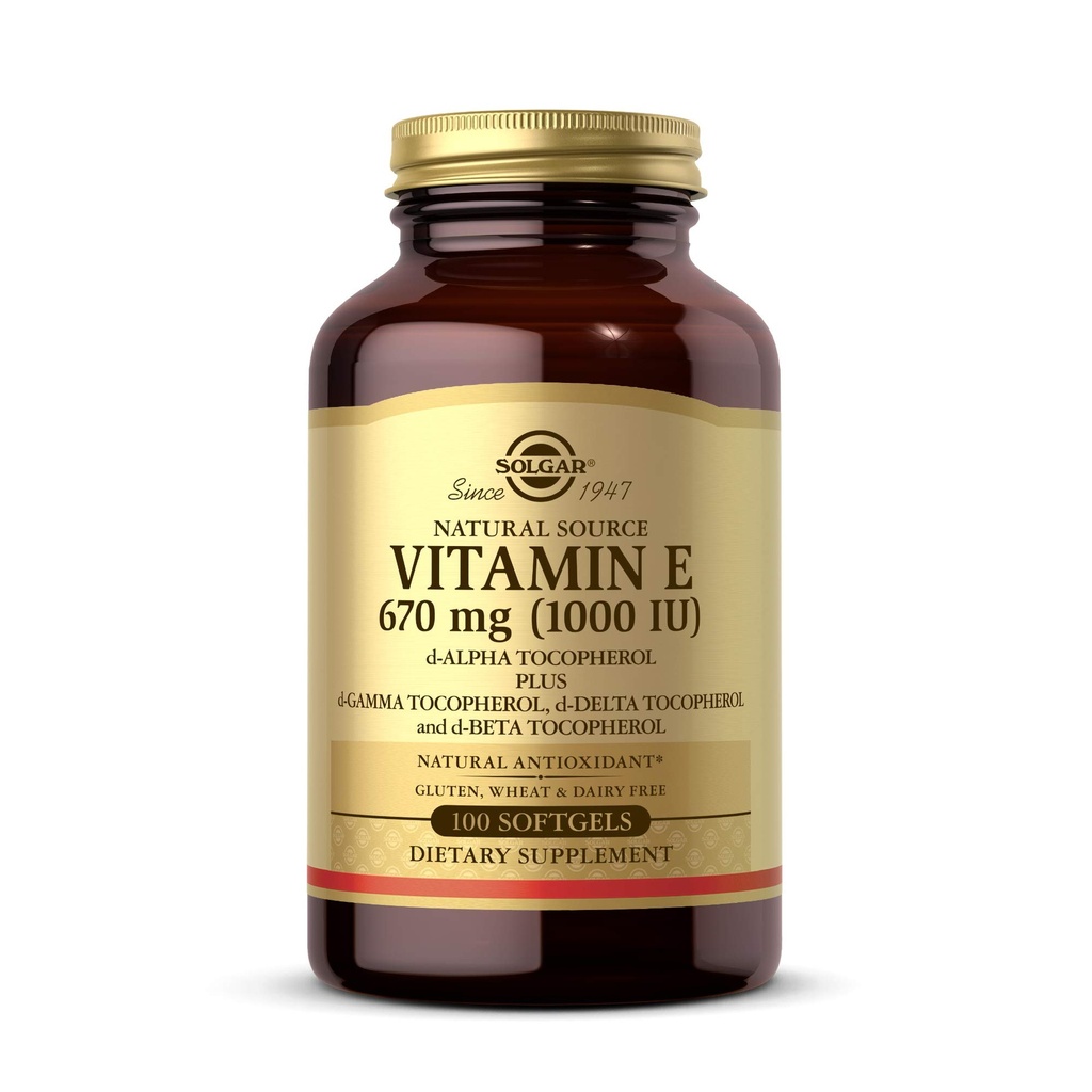 Solgar Vitamin E 670 mg (1000 IU), 100 Mixed Softgeels - Natural Antioksidant, Skin & Imune System Support - Imune - Souring Vitamin E - Gluten Free, Dairy Free - 100 Servings