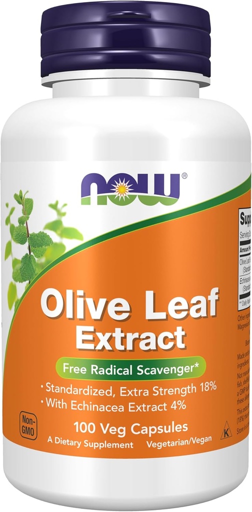 Sekarang Makanan Suplemen, Olive Leaf Extract dengan Ekstrak Echinacea 4%, Kekuatan Radikal Bebas *, 100 Veg Capsules