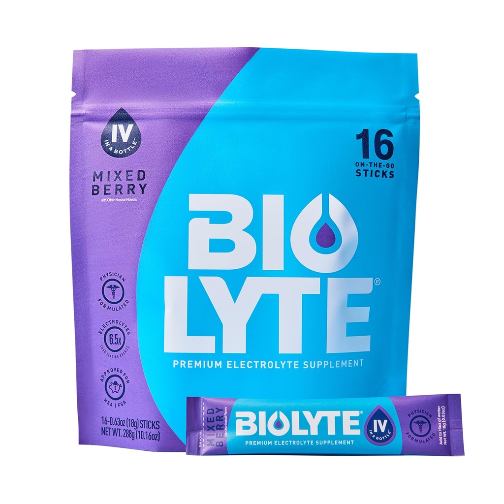 BiOLYTE IV Electrolyte Powder Pawder Package, IV Liquid Drink for Water, Doctor- Develophed Hydration, HSA Approved Dehydration Relief, Kemotherapy Must Haves for Women & Men