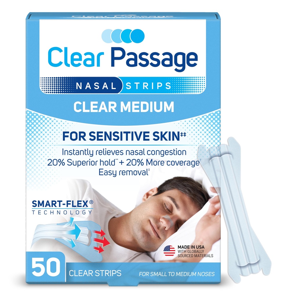 Nasal Strips Medium, Clear, 50 ct Aver4; Works Instantly to Impreve Snouncing, Reduce Snoring, & Relieve Nasal Contrable Because to Colds & Allergies