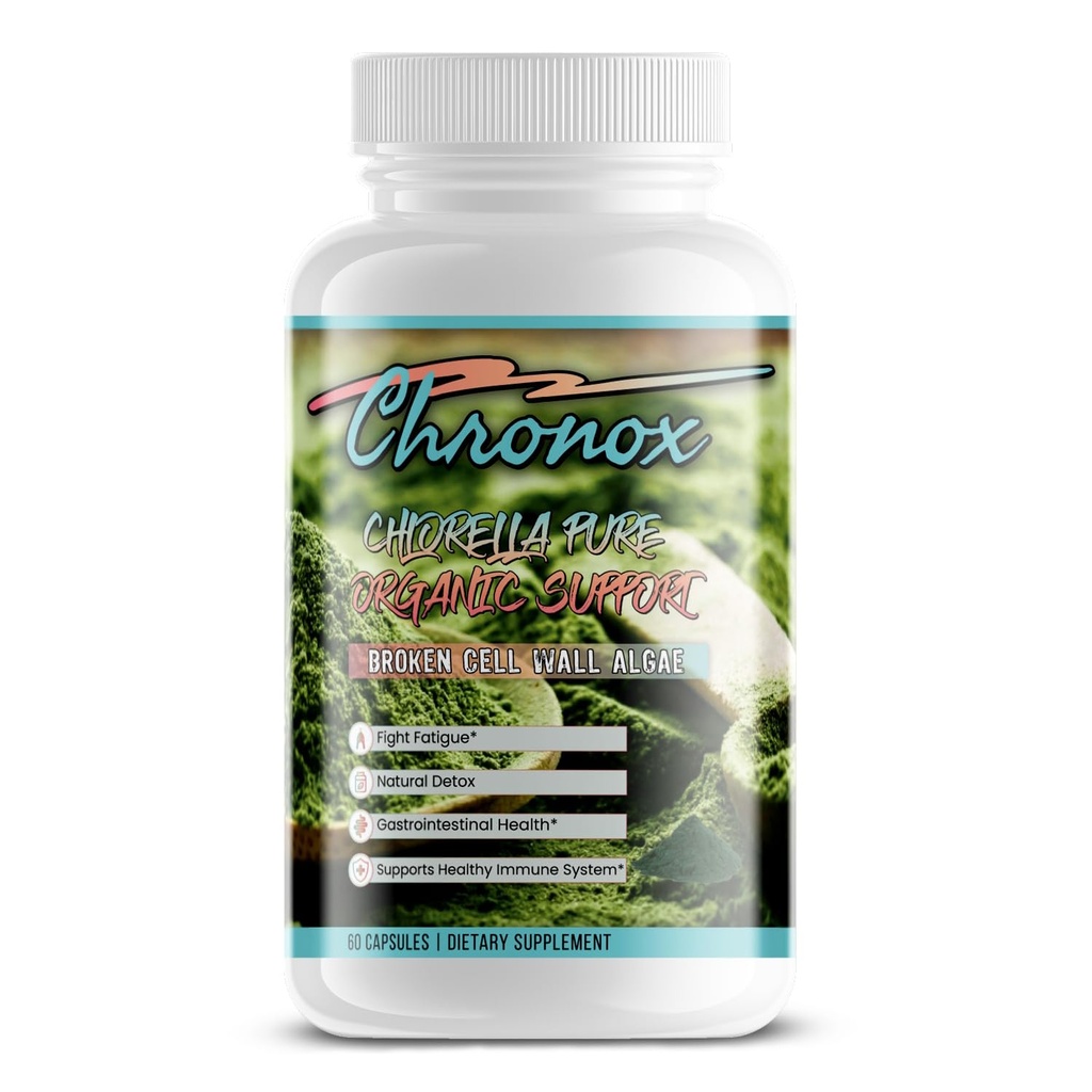 Chronox Chlorella Pure Organic Supplement for Everyday Supplement - Natural Dietary Support Ammune Health & Energy - Complete Chlorella Wellness Suplement for a Balanced Lifestyle - 60 Capsules