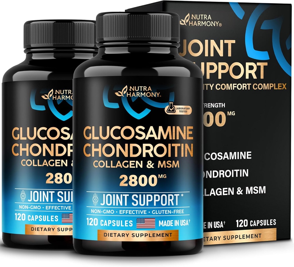 Glucosamin Chondroitin MSM Collagen 124; Gabungan Dukungan Support 2800 mg 124; Dibuat di USA AS 124; Fleksibilitas Nutration Vitamin 124; untuk Pria & Women, Paket 2
