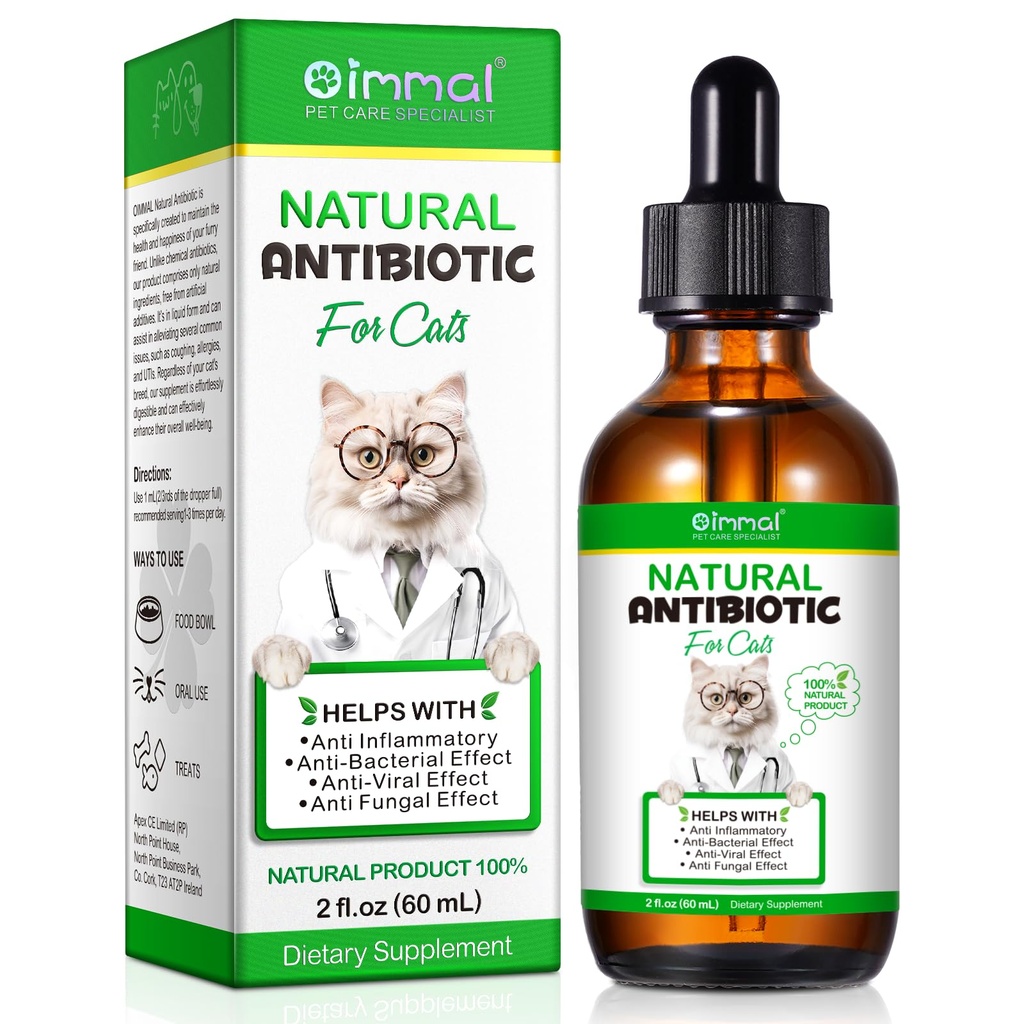 Antibiotik untuk Kucing, Suplemen Pet Antibiotik Alam Menyediakan Imune & Cats Allergy Relief, Cat Multivitamin UTI Drops for All Ages of Cat, Chicken Flavour - 2 Fl Oz / 1 Pack