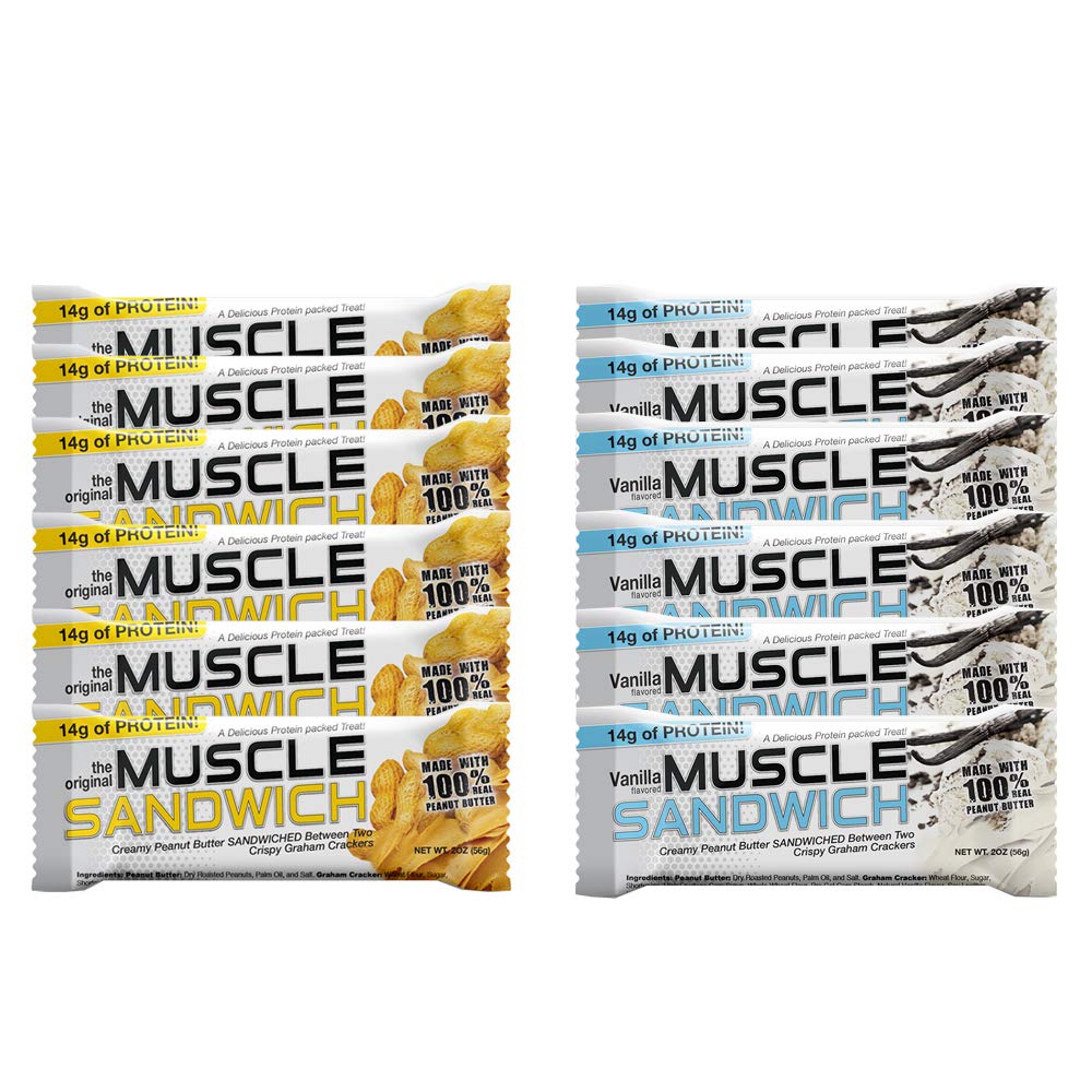 Muscle Foods Muscle Sandwich Bars, Variety Pack 124; Real Ingredients, Whey Protein Isolate, High Protein Bars, 2-Ounce Bars (12 Count)