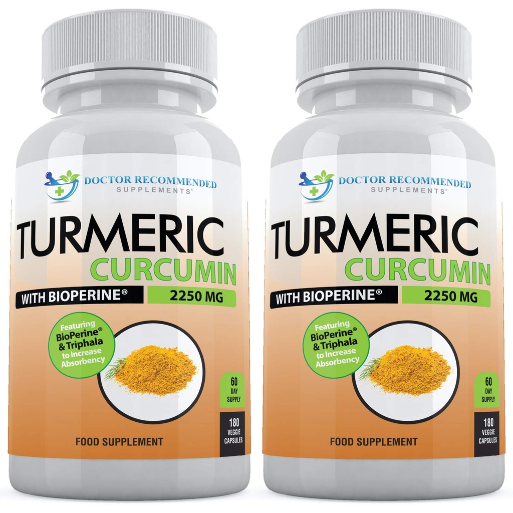 Curcumin Turmeric dengan Bioperin - 360 Veggie Capsules - 2250mg 95% Curcuminoid dengan Suplemen Pepper Hitam dan Triphala (Paket 2)