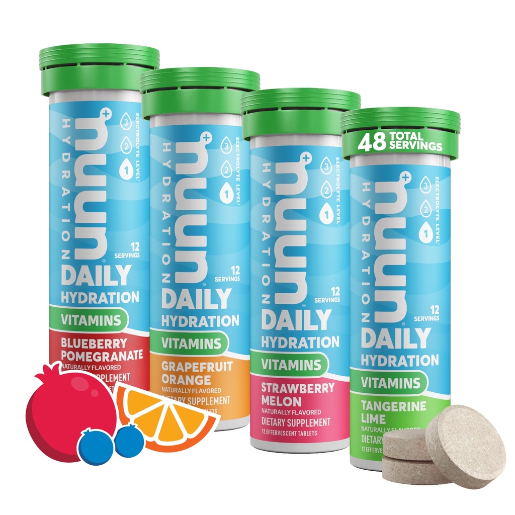 Nuun Vitamin Electrolyte Tablet dengan Vitamin D, C, E, A, & B6, Folic Acid, Magnesium & 4 Estrolit Electrolite lainnya, Gluten Free & Vegan, Mixed Fruit, 4 Pack (48 Servings Total)