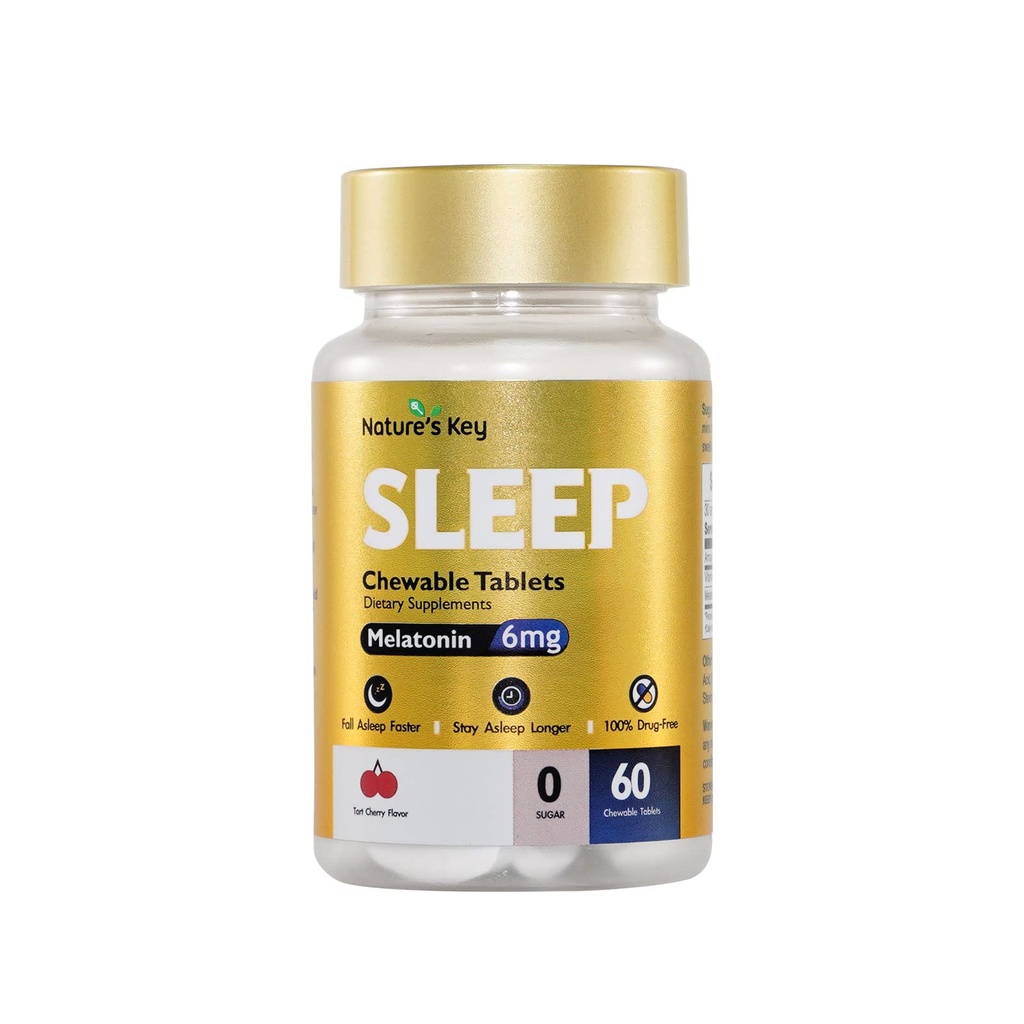 Nature 's Key Melonainin 6mg Chewable Tablet, Sugar Free Aver4; Promotes Restful Sleep & Sleep Faster 14; Non-Habit Forming, dengan 6mg Vitamin B6 124; 60 Tablets (Yummy Tart Cherry Flavor)