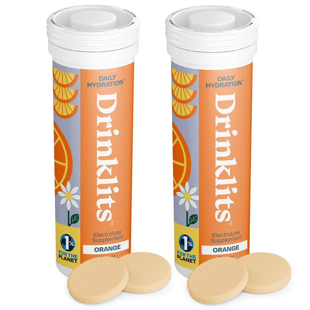 Drinklits Orange Daily Hydration Tablet (2) Tabung Bundle 124; EscalyElectrolite - 0g Gula - Mengganti Hidration Orange (2) Tabung Bundle 124- 10 Tablets Per Tube