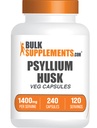 BulkSuplements.com Psyllium Husk Kapsul - Suplemen Psyllium Husk Fiber - Vegan & Gluten Free, 240 Veg Capsules (Paket 1)