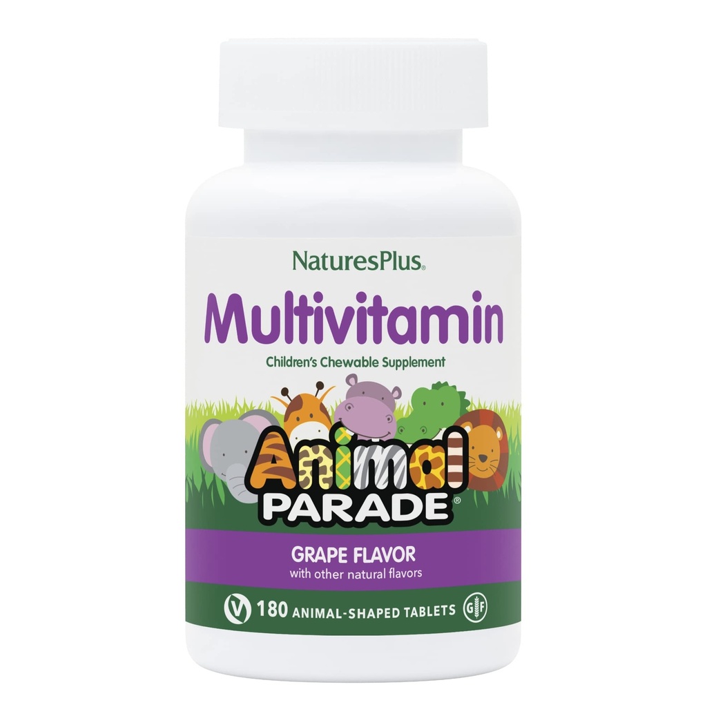 NaturresPlus Animal Parade Multivitamin - Grape Flavor - 180 Animall-Shaped Tablet - Promotes Kesehatan & Well- Menjadi - Vegetarian, Gluten Bebas - 90 Hamba