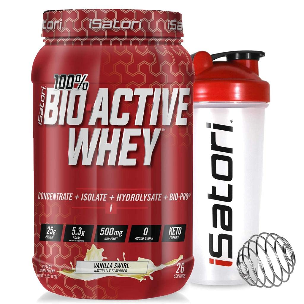iSatori Bio- Active Whey Protein Powder - Vanilla Swirl (30 Hamba) & iSatori Botol Blender Klasik (Clear Bottle with Red Top)