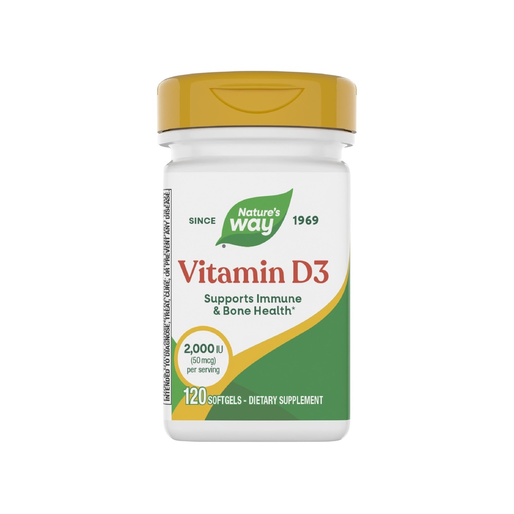 Nature 's Way Vitamin D3, Bone Health and Immune Fungsi *, 2000 IU (50 mcg per Serving), 120 Softgels (Packaging May Vary)