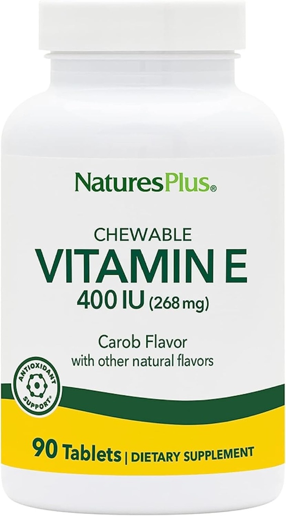 NaturesPlus Vitamin E, Natural Carob Flavor - 90 Chewable Tablet, Paket 2 - Free Radical Defense & Overall Wells-Being - Vegetarian, Gluten Free - 180 Total Servings