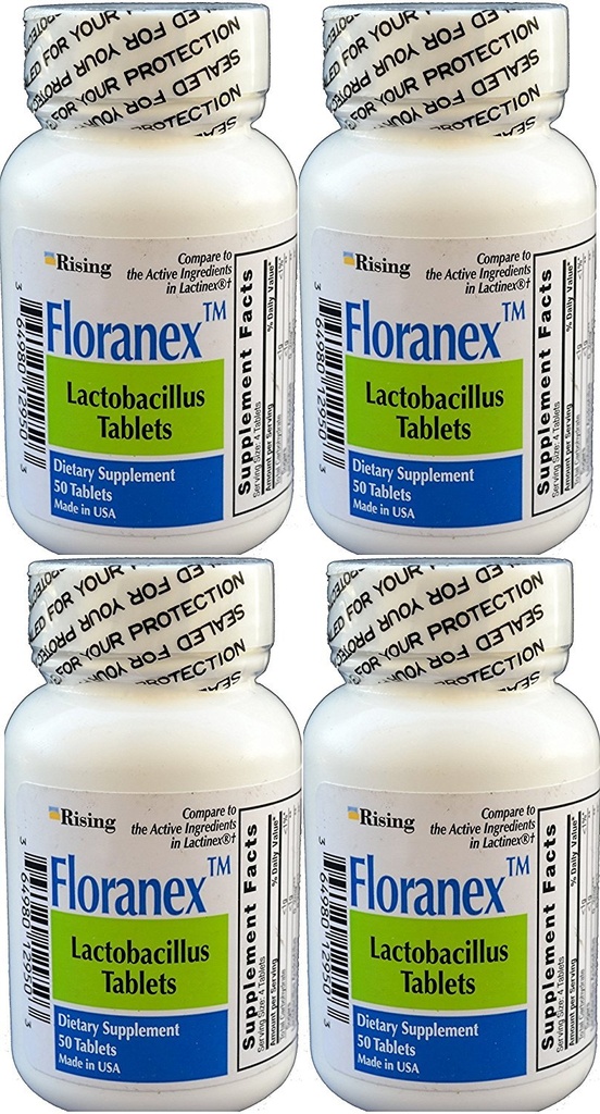 Floranex Probiotic 2 Juta CFU, Lacrosnillus Acipolhilus untuk Colon Digetical Health, Generik untuk Laktinex, Shelf Stable No Relization, 50 Tablets per Botol, 4-Pack