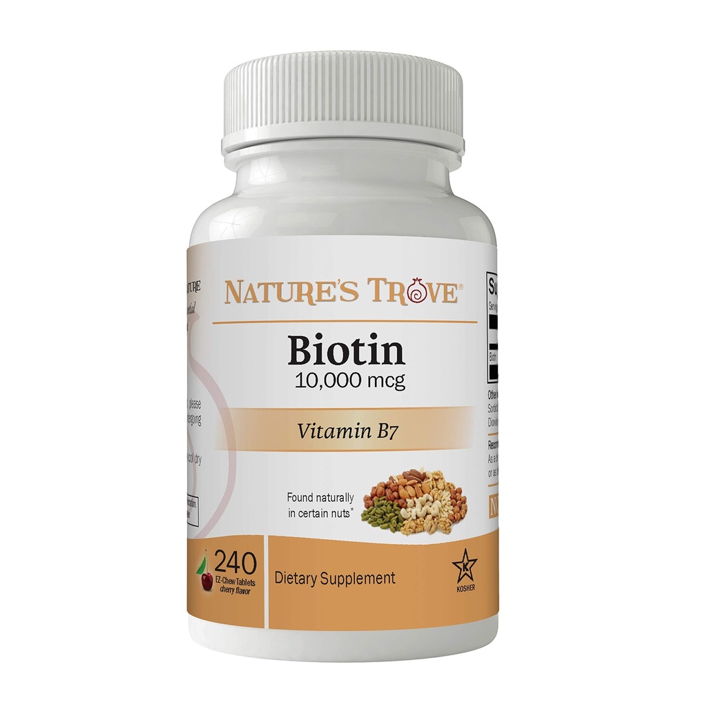 Nature 's Trove Biotin 10,000 mcg 240 EZ Chew Tablet Cherry Flavor