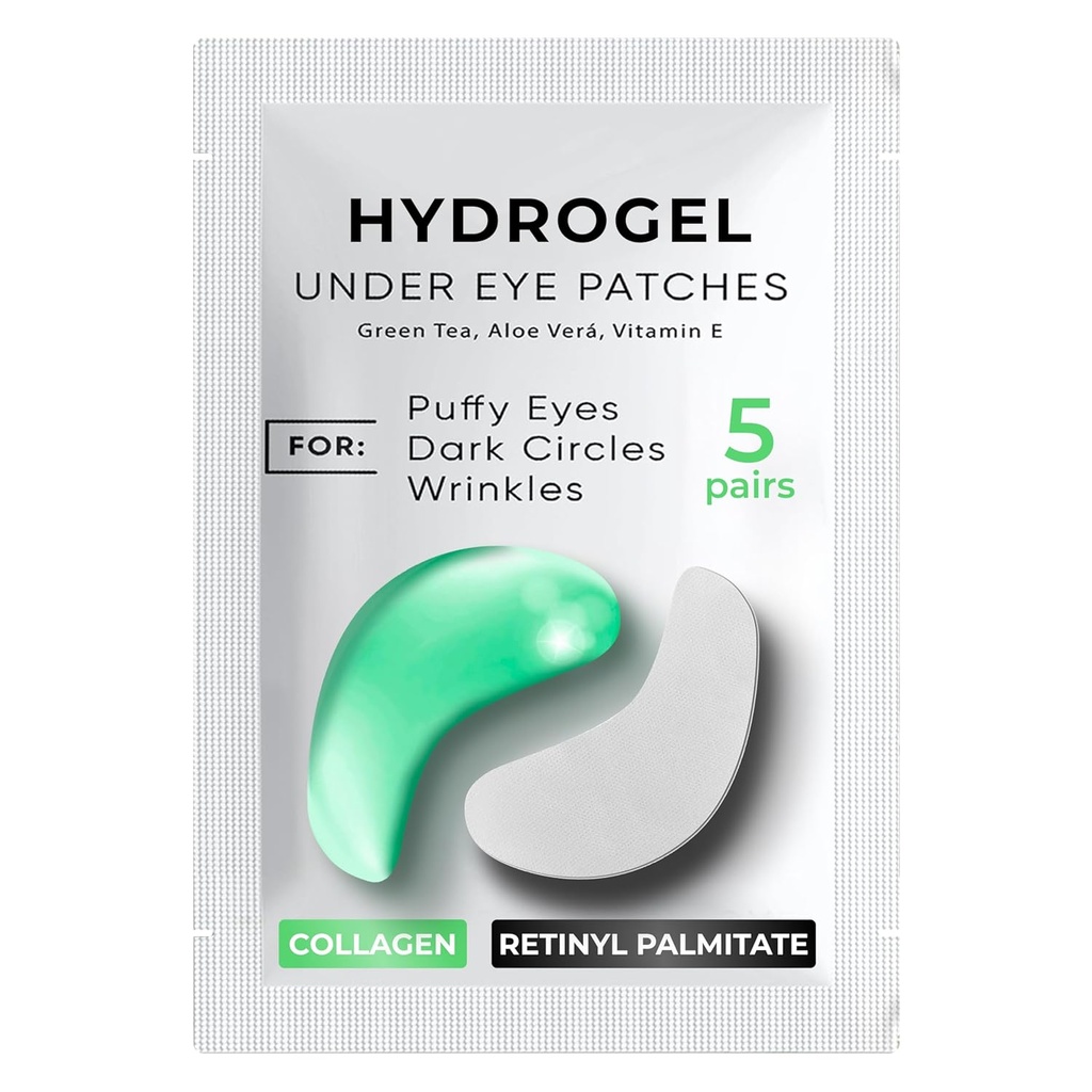 Under Eye Patches for Dark Circles, Puffiness 5 PAIRS - Dark Circles Under Eye Treatment - Under Eye Mask Gel Patches for Puffy Eyes - Green Tea, Collagen Eye Patches - Under Eye Pads - Under Eye Pads