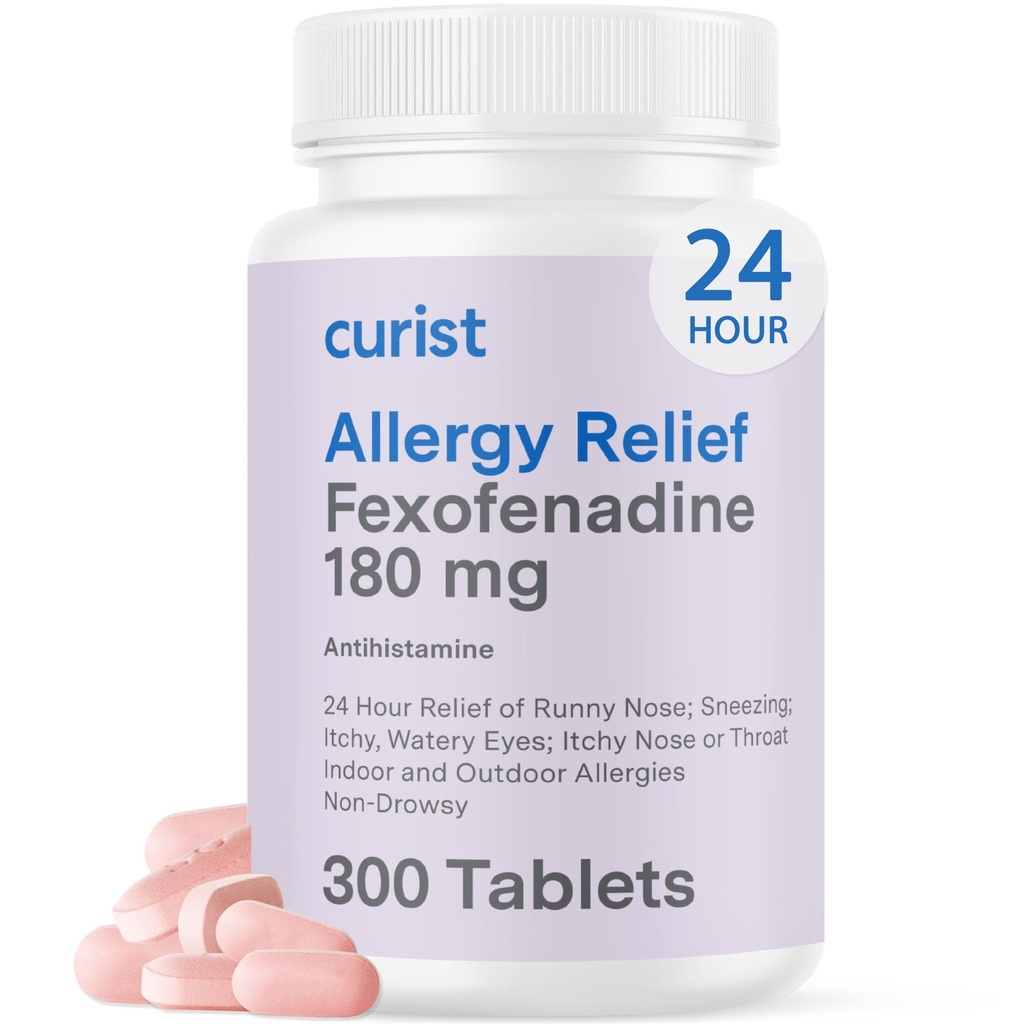 Curist Fexofenadine Hydrochloride 180mg (300 Tablet) - 24 HR Antihistamin Tablet Relief Albergy (300 Count) All Day Energy Fexofenadine Bulk Non Drowsy Allergy Relief