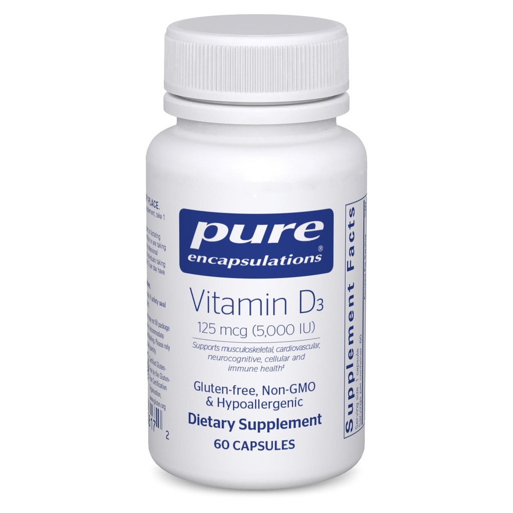 Encapsulasi Murni Vitamin D3 125 mcg (5.000 IU) - Tambahan untuk Dukung Bone, Gabungan, Breast, Heart, Colon, dan Imune Health * - dengan Vitamin D - 60 Capsules