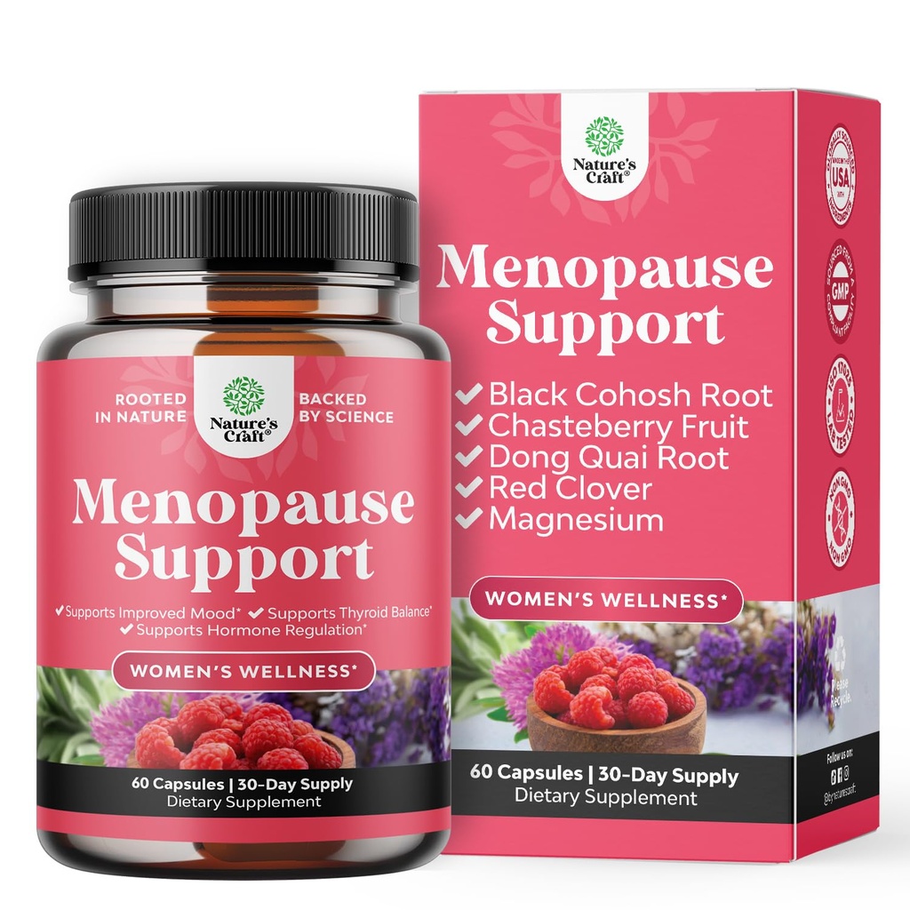 Lengkap Suplemen Herbal Menopause untuk Perempuan - Perempuan Hormone Balance Capsules untuk Sweats Malam Panas & Mood Swings dengan Dong Quai, Chaste Berry & Black Cohosh Root - 60 Count Pack